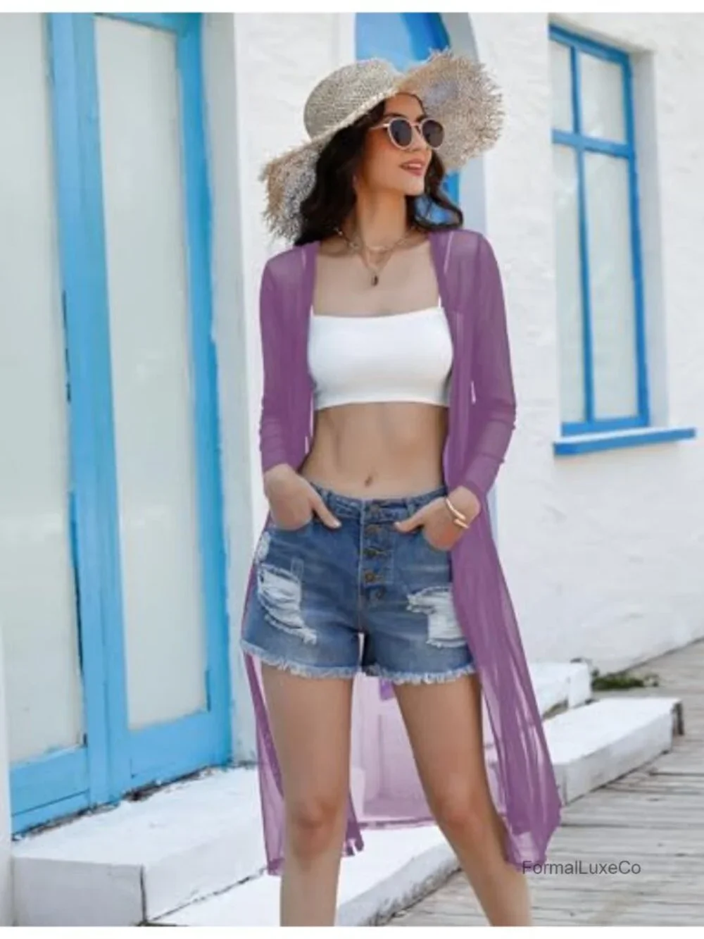 Lightweight Long Cardigan Open Front Duster Beach Cover Up Solid